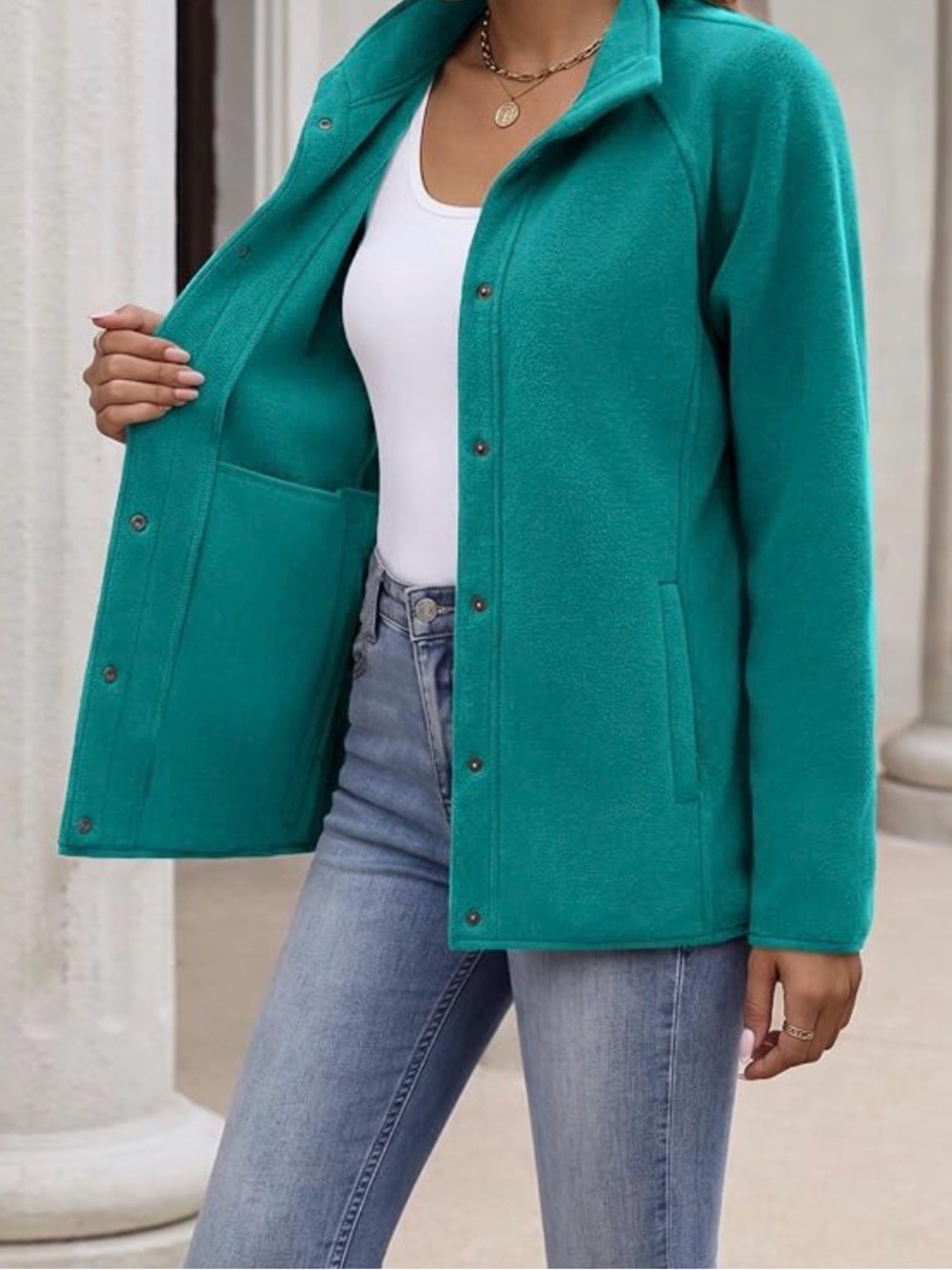 Turquoise Women’s premium fleece Jacket Snap-Front
